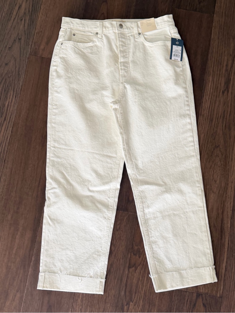 Universal Thread White Straight Highest Rise Jeans button Fly cuffed 12 reg
